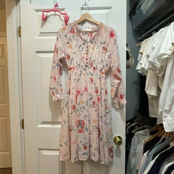 Rosy Pink Floral Midi Dress - Picture 1 of 3